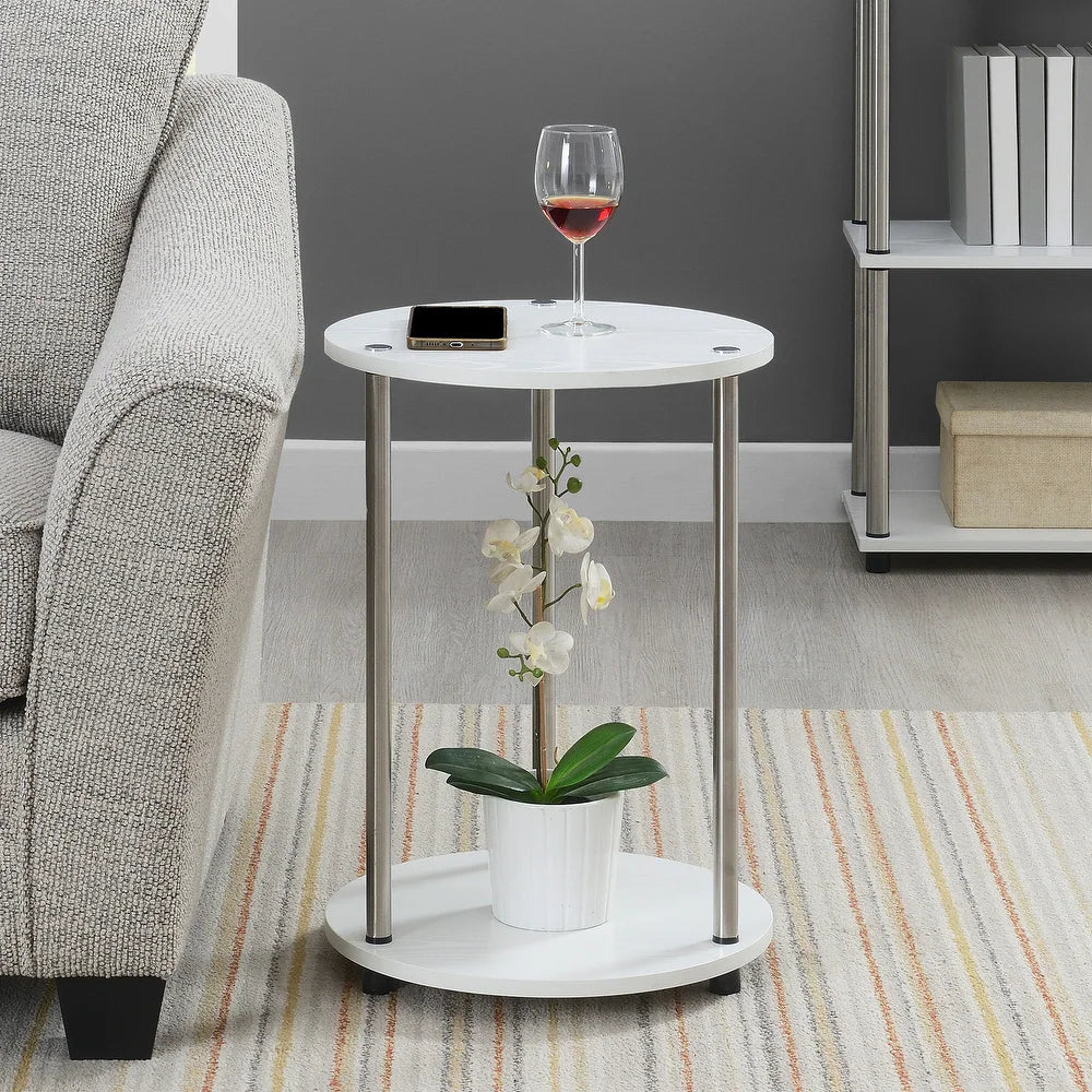 Ronde bijtafel met twee lagen, kunstmarmer en metalen frame